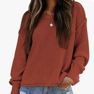 TARSE Drop Shoulder Crewneck Sweater Long Loose Lantern Sleeve Pullover Tops